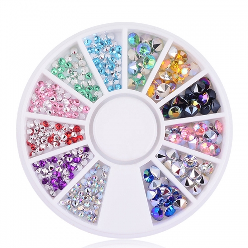 1wheel 2mm 4mm 3D Nail Art Tips Gems Crystal Glitter Sharp End Rhinestone DIY Nail Decoration
