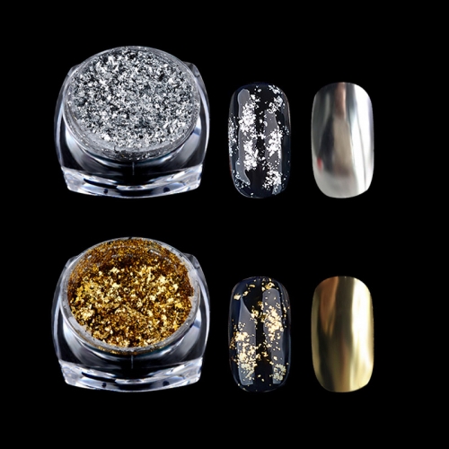 1jar Gold Silver Glitter Aluminum Flakes Magic Mirror Effect Powders Sequins Nail Gel Polish Chrome Pigment Decorations