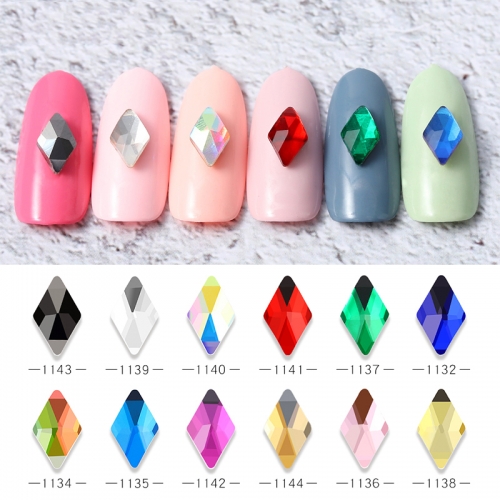 10Pcs/set Rhombus Nail Crystals AB Rhinestones Flat Back 3D Diamond Strass Gems Nail Art Glitter Decorations Charm Nails Accessories