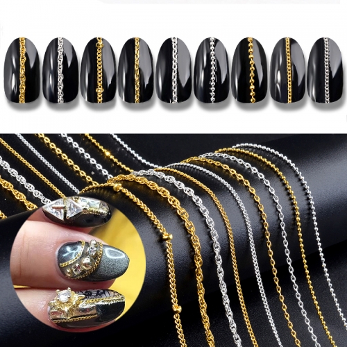 50cm Gold Silver Metal Chains Punk Cross 3d Nail Art Decorations Charm Jewelry Making Findings DIY Accessories Manicure Tools