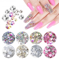 1440pcs Multi Size Nail Crystal AB Rhinestones Nail Art Decorations Charms Flat-back 3D Nail Art Glass Gems Manicure Accessories