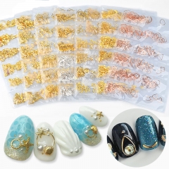 1Pack Gold Silver Mixed Hollow Metal Frame 3D Nail Art Decorations Ocean Seashell Metallic Studs Rivets DIY Manicure Accessories
