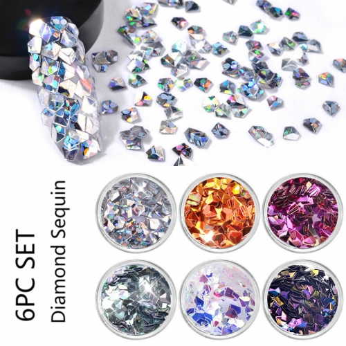 6colors/set Diamond Type Nail Art Decoration Flash Laser Glitter Sequins Stereo Colorful Pigment Dust Paillette Manicure Gold DIY