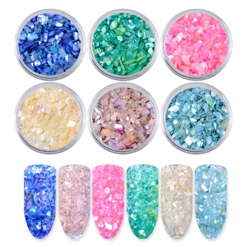 6colors/set Seashell Nail Paillette Holographic Sequins Set Irregular Ocean 3D Design Gel Polish Tips Manicure Nail Art Decoration