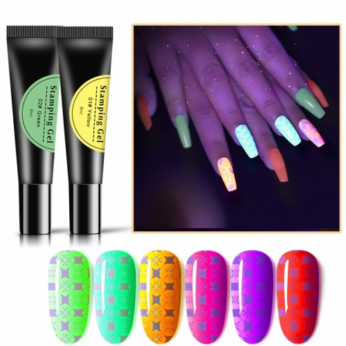 1pcs Nail Stamping Gel Polish 8ml Neon Fluorescent Stamp Print Oil UV Gel Lacquer Luminous Soak Off Varnish for Nail Art Stamp Plate
