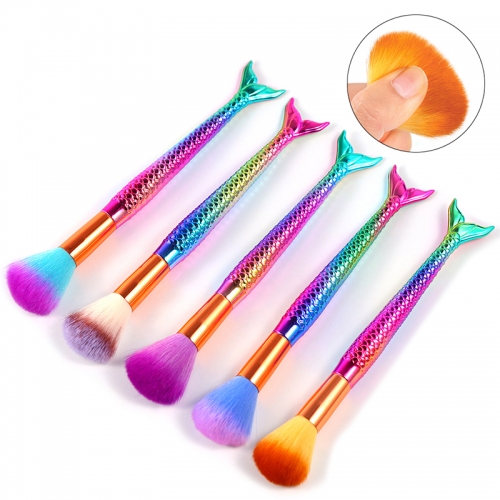 1Pcs Mermaid Handle Nail Soft Dust Cleaner Cleaning Brush Acrylic UV Gel Powder Removal Manicure Brushes Makeup Tools