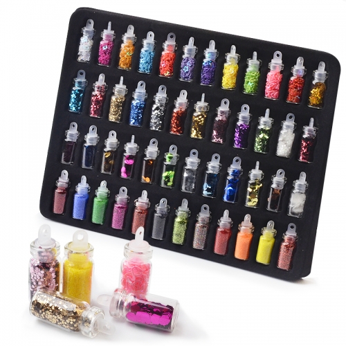 48colors/set Colorful Mixed Nail Art Sequins Glitter Nail Powder Pigments 3d Ultra-thin Sticker Flakes Manicure Decorations Set