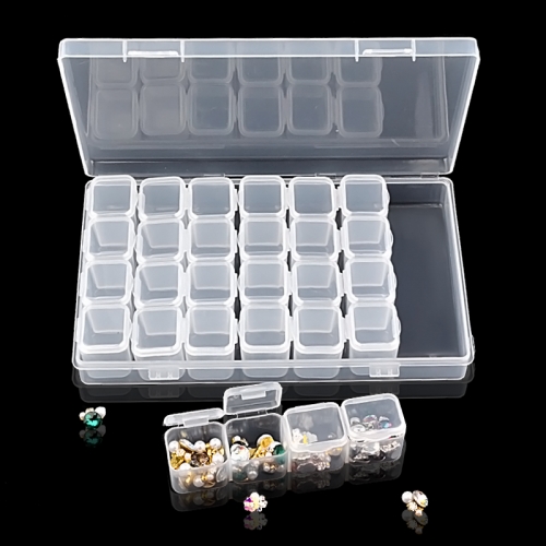 1pcs 28 Slots Transparent Plastic Nail Art Storage Box Display Case Organizer Holder For Rhinestone Beads Cosmetic Jewelry Decoration
