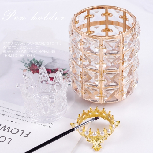 Crystal Crown Designs Nail Art Brush Holder Gold Silver Pen Display Stand Acrylic UV Gel Brush Rest Holders Metal Manicure Tools