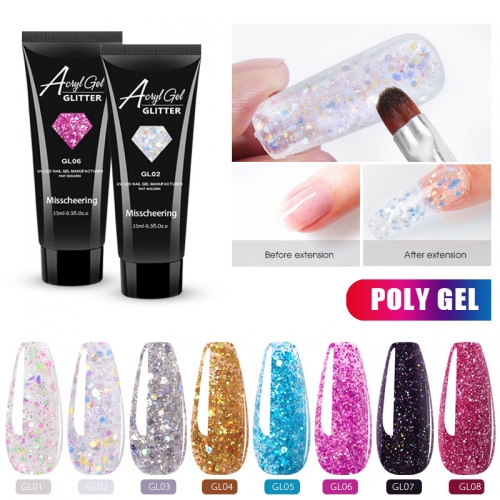 15ML Polygel For Finger Nails Extensions Mix Glitter Sequins Painless Acrylic Building Gel Varnish UV Gel Nail Polish