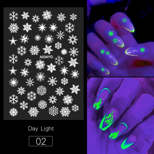 1sheet 3D Butterfly Flame Snowflowers Designs Luminous Nail Art Stickers Glow in the Dark Glitter Nail Decals Manicure Decorations