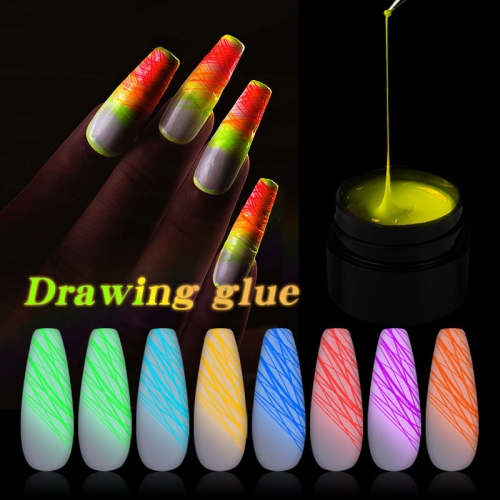 8ml Luminous Spider Line Nail Art Gel Polish Pulling Wire Colors Painting Gel Nail Polish Glow in the Dark 3D Drawing UV Varnish