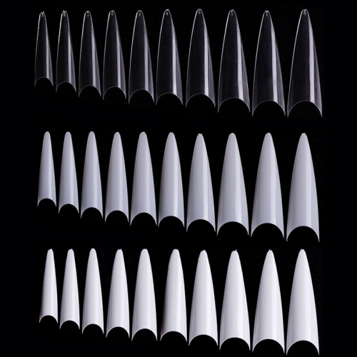 600pcs/bag Stiletto Sharp Nail Tips French Acrylic False Nail Tips Clear/Natural Pointy Nail Fake Tips UV Gel Manicure Nail Art Tool