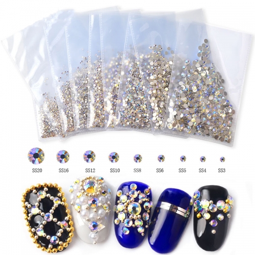 1440pcs SS3-SS20 Starry AB Rhinestones For Nails 3d Flatback Glass Strass Non Hotfix Crystal Charm Nail Art Glitter Decorations