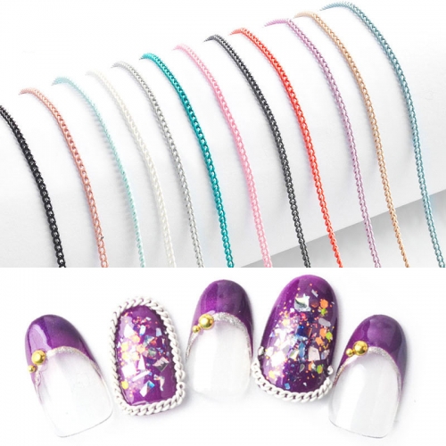 12 Colors Metal Nail Art Chains Metallic Punk Striping Line Stainless Steel Chain 3D Decorations DIY Tools Manicure Accessories