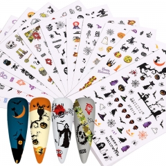 12designs/set Halloween Nail Watermark Sticker Ins Devil Pumpkin Occident Skull Transfer Nail Stick