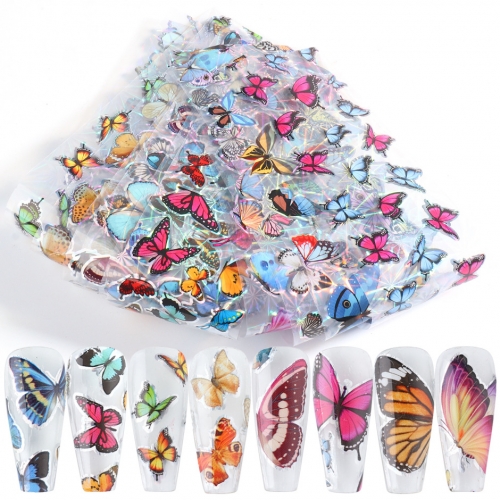 10designs/set Butterfly Nail Foils Holographic Stickers for Nails Art Decals Sliders Transfer Paper Wraps Manicure 3D Decorations