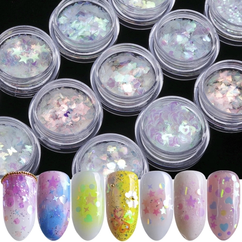 1jar AB Color Flakes Nail Sequins Ultra Thin Star/Flower/Triangle Slider for Flakes Glitter Nail Art Decor UV Gel