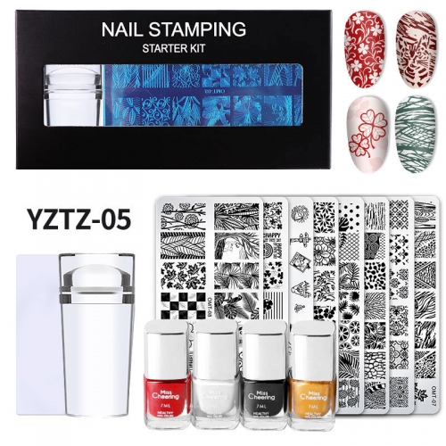 1set Nail Art Stamping Plate Silicone Nail Stamper Polish Transfer Leaf Flower Geometry Lace Template Stencil Manicure Tools Kits
