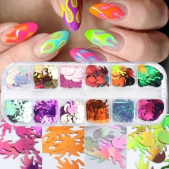 12colors/box Holographic Flame Nail Art Sequin Laser Glitter Flake Mirror Sparkly Chameleon Paillette Nail Accessories Manicure