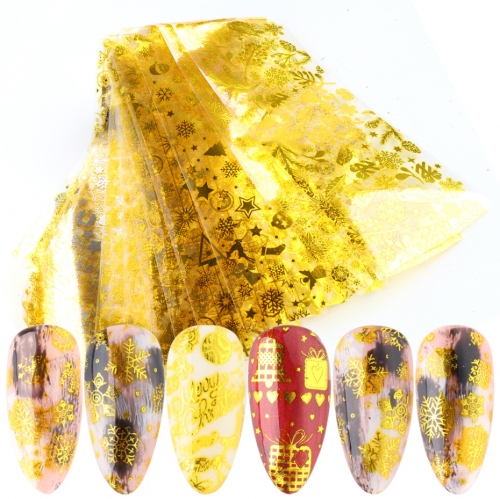 10designs/set Golden New Year's Foils Star Paper Nail Sticker Transfer Foil Wraps Slider Nail Art Decal Nails Accessories