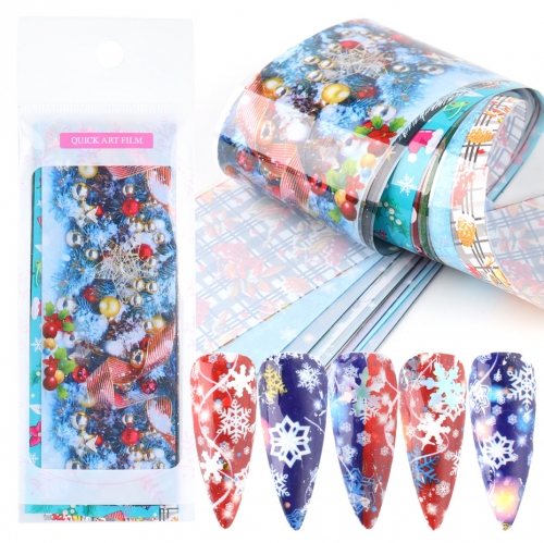 10designs/set Colorful Christmas Nail Foil Set Adhesive Slider Snowflake Santa Xmas Snow Flower Decals Nails Art Decorations