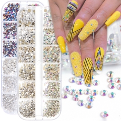 12colors/box 3D Nail Art Rhinestone SS4-SS16 White AB Flatback Crystal Nail Charms Stones DIY Manicure Nail Art Decorations