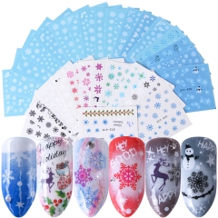 1sheet Snowflake Nail Art Sticker Winter Manicure Water Transfer Decal Snowman Deer White Blue Nail Art Foil Decoration