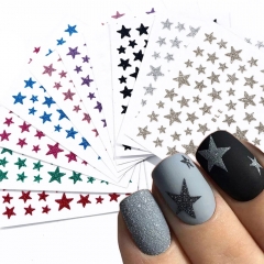 1sheet 3D Nail Slider Stars Stickers Glitter Shiny Decoration Decal DIY Transfer Adhesive Colorful Nail Art Tips Manicure