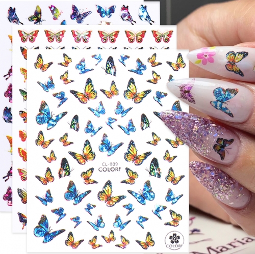 1sheet 3D Colorful Butterfly Nail Art Sticker Laser Pattern Adhesive Slider For Nail Art Decorations Manicure Designs