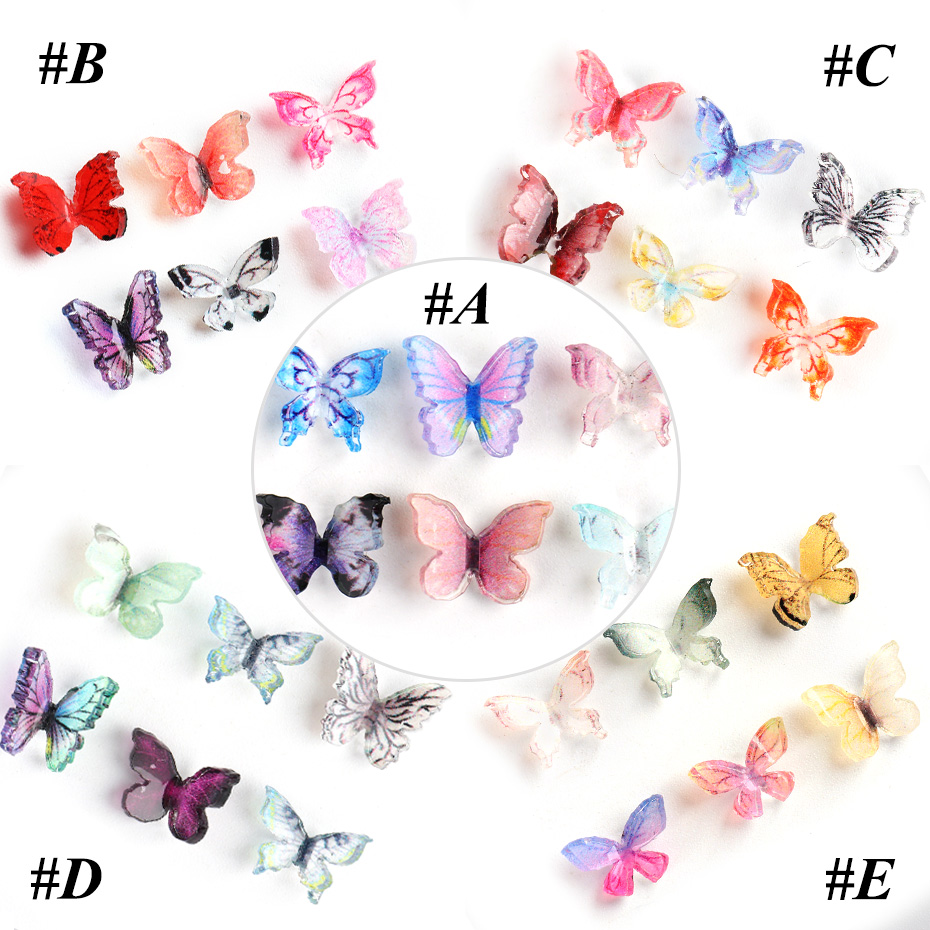30pcs/wheel 3D Butterfly Nail Art Decoration Charms Colorful Design