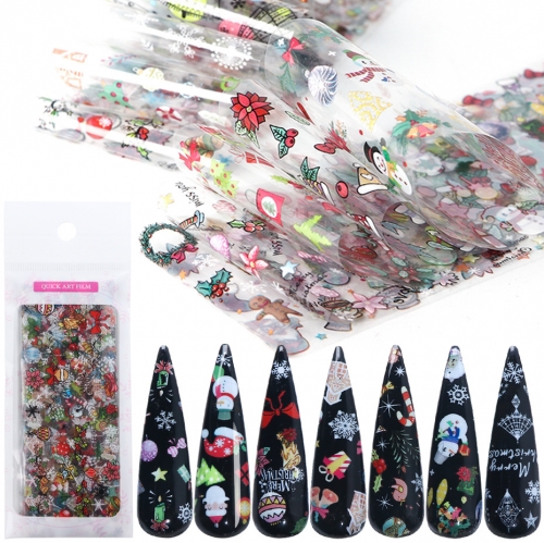 10pcs/set Christmas Santa Sticker On Nails Clear DIY Nail Art Transfer Foil Snowman Elk Adhesive Tips Gel Polish Accessories