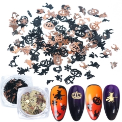 1 Jar Halloween Nail Glitter Sequins Black Gold Pumpkin Spider Nail Art Decorations 3D Sparkly Flakes Slices Manicure