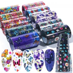10rolls/box Nail Foils Polish Stickers Set Mixed Butterfly Flower Pattern Transfer Sliders Wraps For Nail Art Decoration