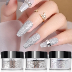 1bottle/set Holographic Powder on Nails Silver Glitter Powder Chrome Pigment DIP Shimmer Gel Polish Flakes Dust Decorations Manicure