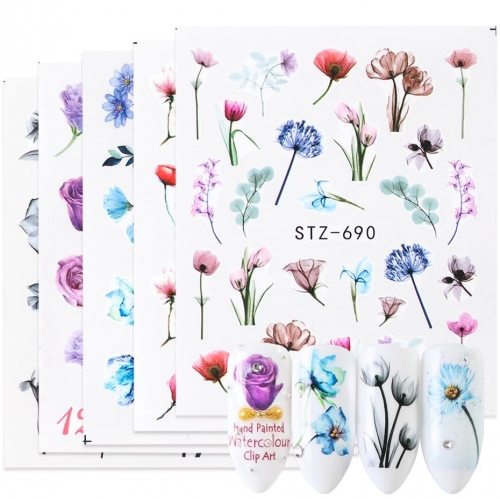 24pcs/set Water Stickers For Nails Mix Flowers Transfers Sliders Nail Polish Stickers Wraps DIY Nail Art Manicure Decor