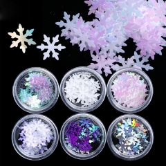 6bottles/set Christmas Snow Flowers Nail Sequins Decorations Holography Snowflake Nail Charm Flakes Paillette Manicure Tools