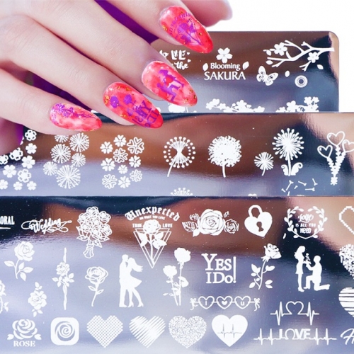 1set Stainless Steel Nail Stamping Plates Set Flower Animal Image Nail Stamp Stencil Nail Art DIY Accessories