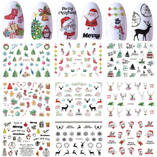 11pcs/set Xmas Winter Water Nail Stickers Christmas Cartoon Santas Snowman Decals New Year Nails Art Manicure Decoration Tips