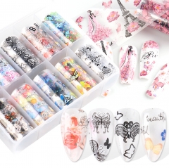 10 Rolls/Box Romantic Nail Foils Transfer Butterfly Set Pink Blue Black Nail Stickers Wraps Decals DIY Gel Manicure Decoration