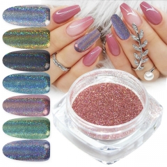 1jar Holographic Laser Nail Powder Dipping Pigment Metallic Silver Rose Gold Nails Art Glitter Sequins Dust Manicure Decor