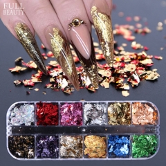 12colors/box Gold Aluminum Nail Sequins Glitter Flakes Irregular Mirror Paillette Foil Paper Nail Decorations Manicure