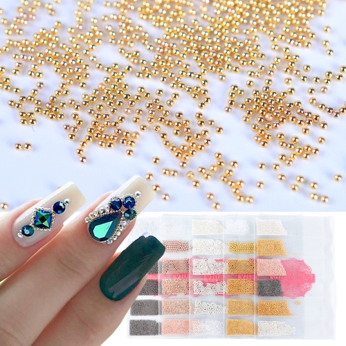 6 grids/pack Steel Beads Nail Caviar Glitters Flakes Ball AB Zircon Metallic Paillette Polish Nail Art Decoration Manicure Tools