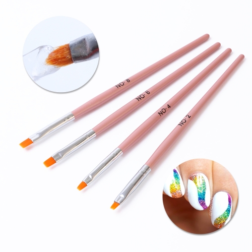 4pcs/set Gel Nail Polish Jelly Extension Brush Nail Art Painting Pen Nylon Hair Flat Head Manicure Nail Accessories Tools