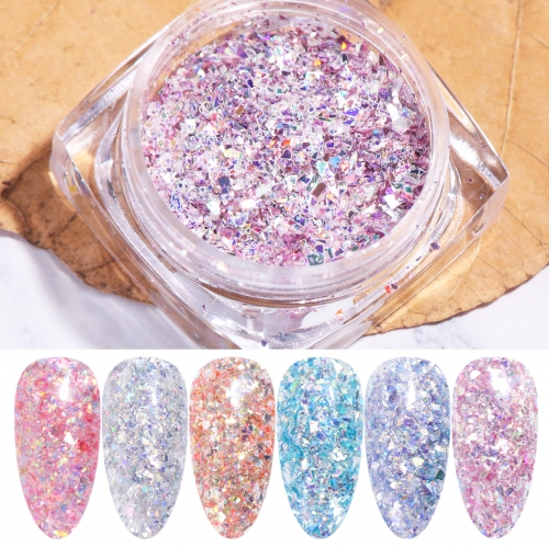 1jar Broken Glass Nail Glitters Sequins Shiny Powders Flakes 3D Crystal Paillettes For Nail Art Charms Decorations