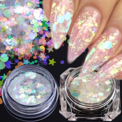 1jar Holographic Nail Glitter Mix Star Round Heart Flakes Mermaid Mirror Irregular Paillette Sequins 3D Nail Art Decor