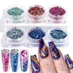 6colors/set Mix Hexagon Holographic Nail Glitter Sequins 3D Sparkly Paillette Tips Charm Pigment Flakes Manicure Decorations