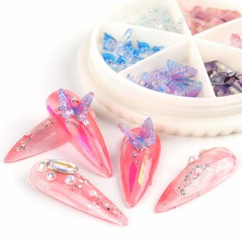 30pcs/wheel 3D Butterfly Nail Art Decoration Charms Colorful Design Rhinestones Jewelry Gel DIY Manicure Nail Accessories