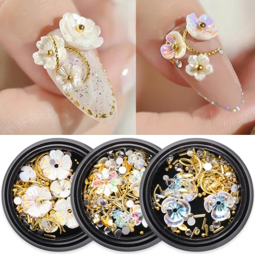 1bottle Mermaid Shell Flower Nail Rhinestones 3D Crystal Gems Jewelry Gold AB Shiny Stones Manicure Nail Art Accessories
