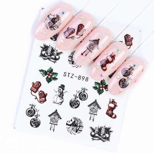 12pcs/set Winter Xmas Nail Sticker Water Slider Snowflake Santa Snowman Nail Art Decals Christmas New Year Decor